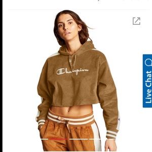 CHAMPION Corduroy Cropped Hoodie, Embroidered Logo